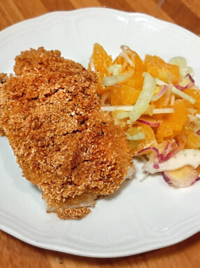 merluzzo gratinato con arance - servito