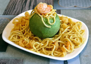 spaghetti alle mazzancolle e crema di zucchine tonde spaghetti alle mazzancolle e crema di zucchine tonde