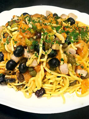 spaghetti al limone con il pesce spada - piatto pronto