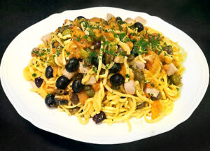 Spaghetti al limone con pesce spada