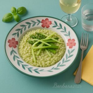 Risotto agli asparagi in due consistenze