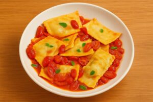 Ravioli di melanzane con datterini